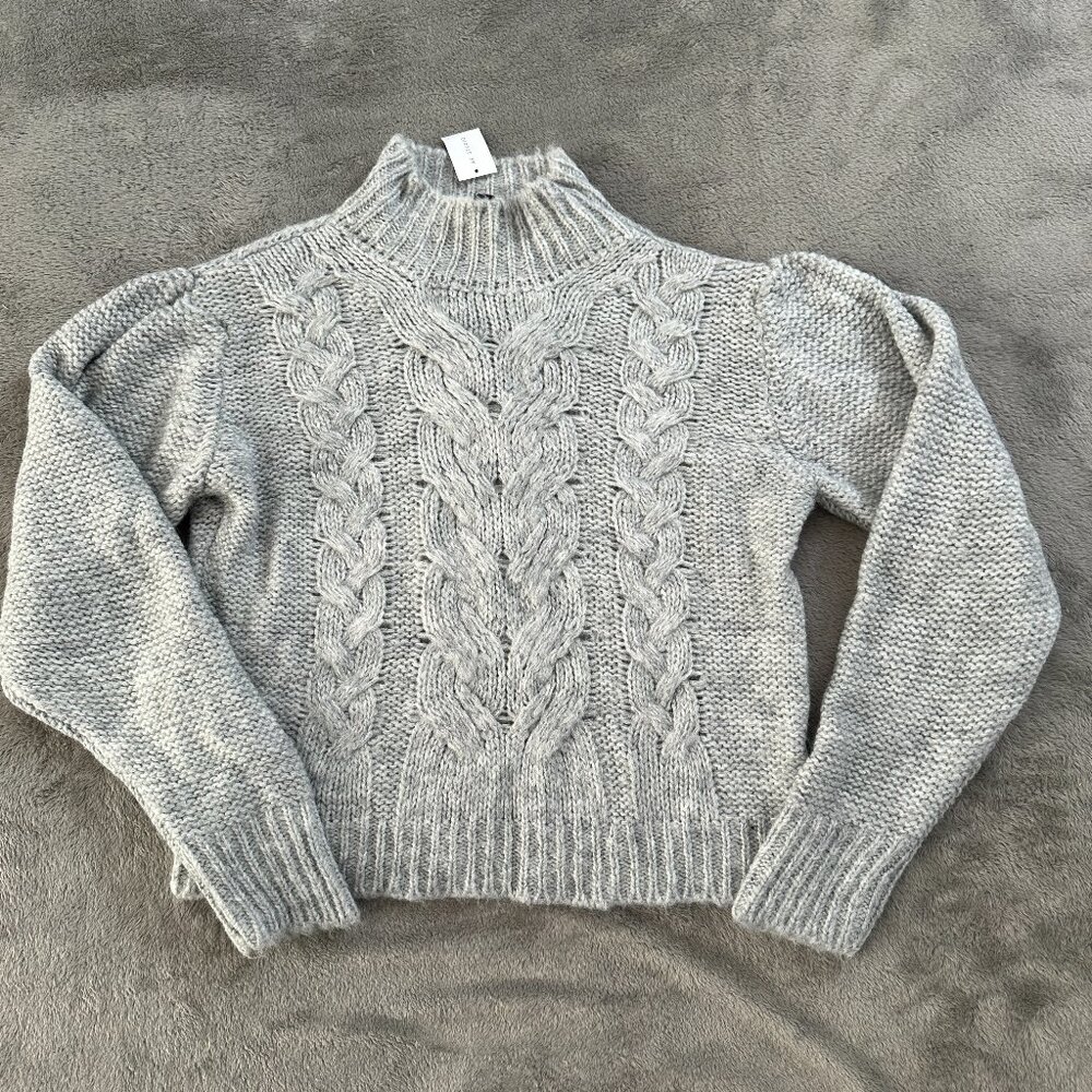 NWT AE Studio Gray Puff Sleeve Mock Neck Sweater Women's MEDIUM